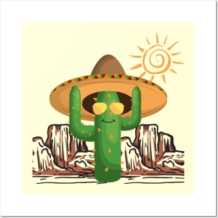 A happy cactus in the desert Posters and Art